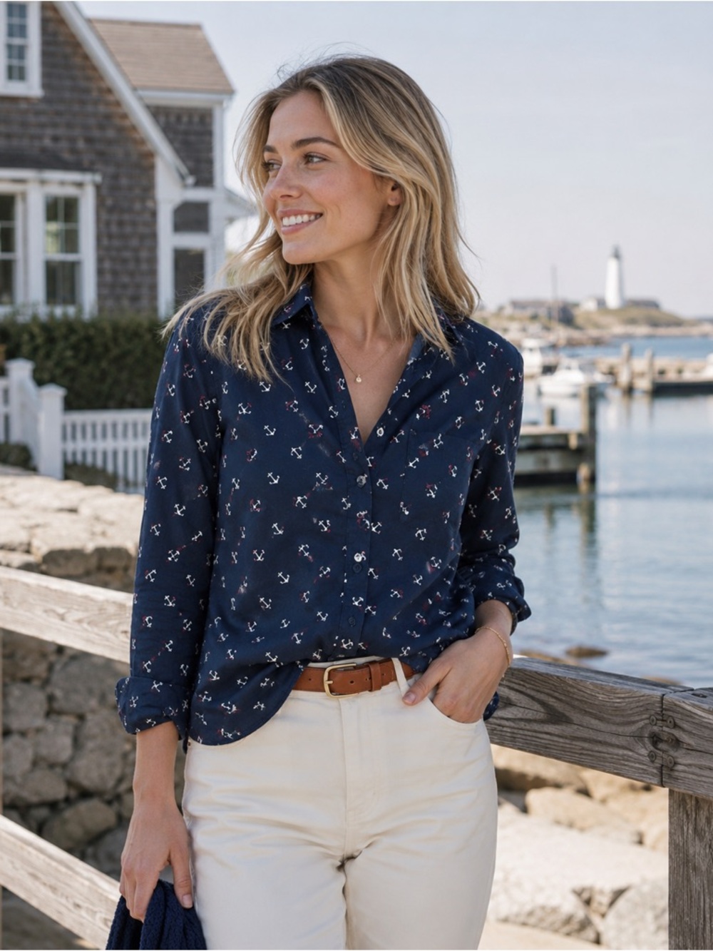 Tommy Hilfiger Navy Anchor-Print Button-Down